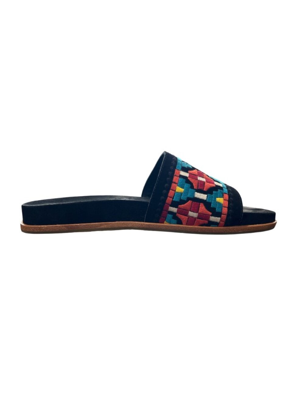 Johnny Was Womens Size 9 Embroidered Flat Slide Sandals Black Suede Leather - Picture 3 of 11